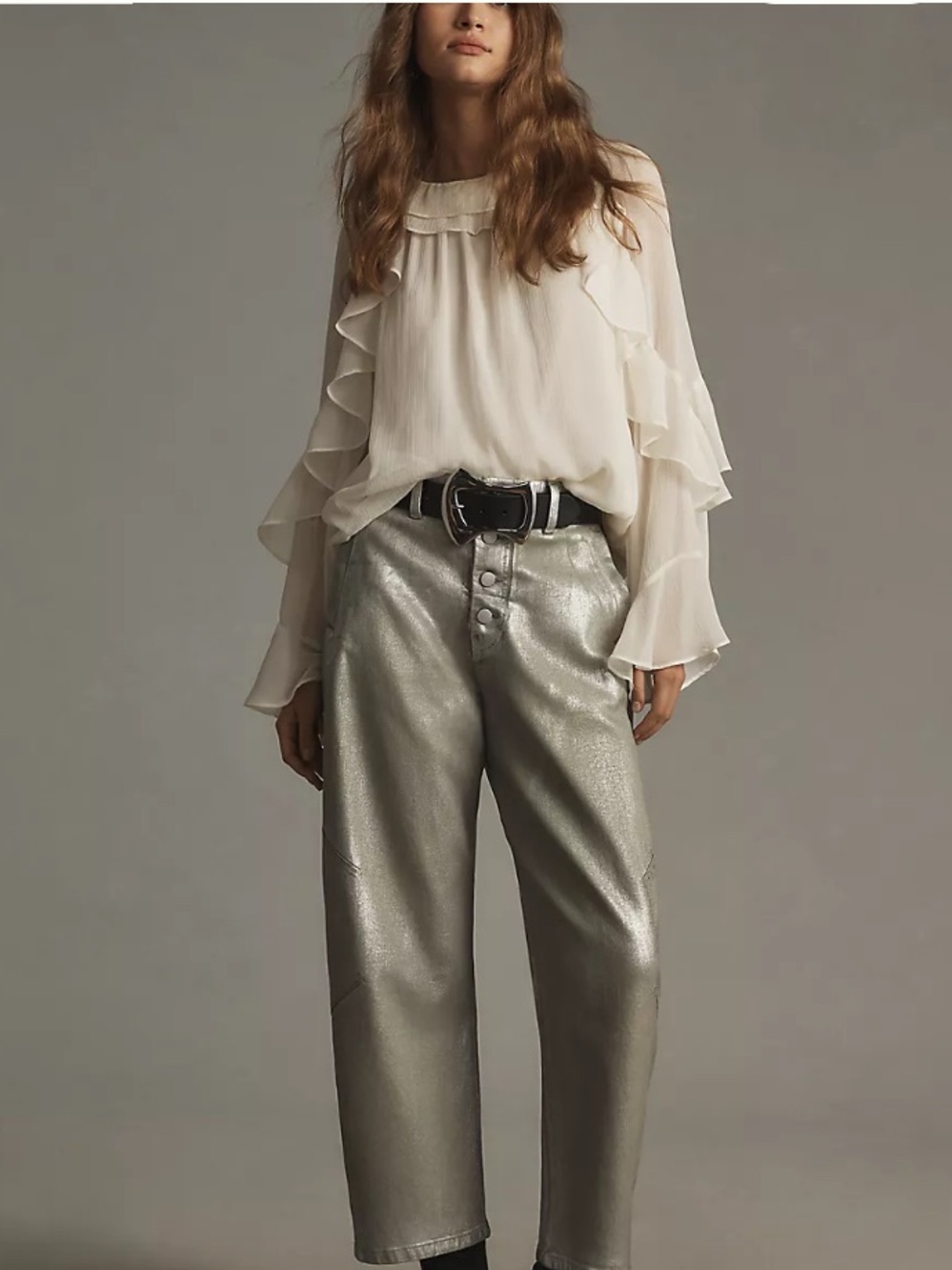Pilcro Metallic Silver Women’s Crop Pants